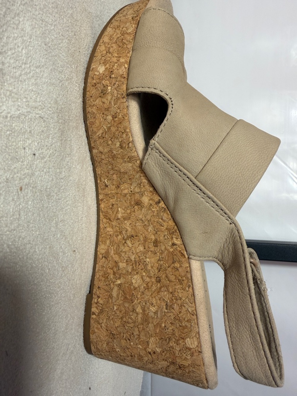 Clarks Taupe Leather Cork Slingback Wedges - Picture 9 of 12